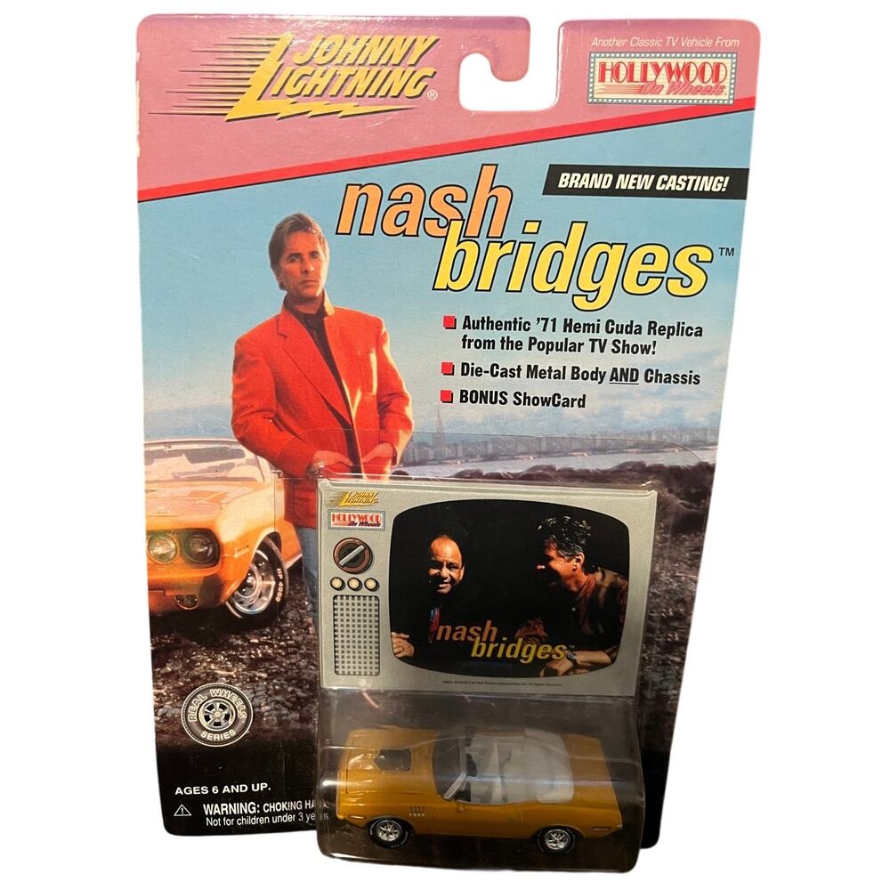 Johnny Lightning Nash Bridges 1971 Hemi Cuda Yellow White Diecast Car New 1:64